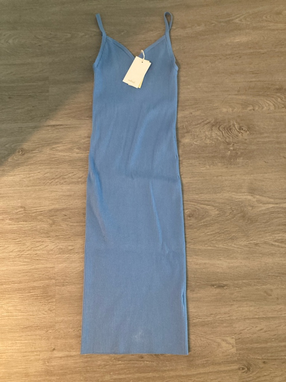 Aritzia Ribbed Midi Slip Dress in Light Blue